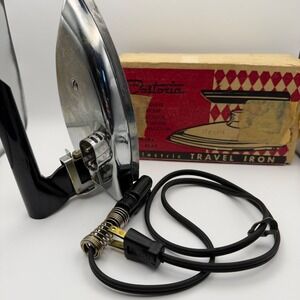 Fostoria Electric Travel Iron Vintage OS Silver/Black Good Folding Model‎ 33119